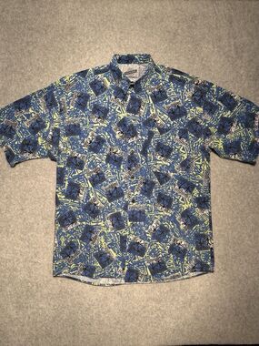 Bon Homme Button Up Short Sleeve Shirt M Blue Aztec Retro Eclectic 90s Indie